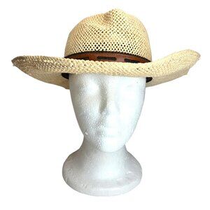 Beaver Hats‎ Woven Straw Hat Leather Band Vintage Sz Medium vintage